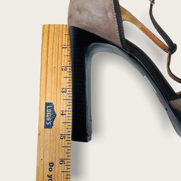 Pañella Grey & Tan T-Strap Retro 70s Platform Heels Size 40/9 - Picture 10 of 12